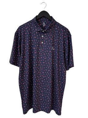 Rhoback Slammin' Santa Men's Short Sleeve Performance Golf Polo Navy Blue XL